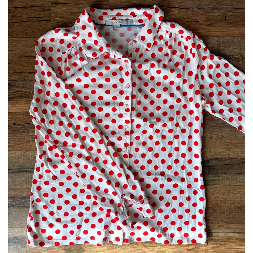 Vintage Women's BODEN Classic White & Red/Pink Long Sleeve Button Front Shirt 6R
